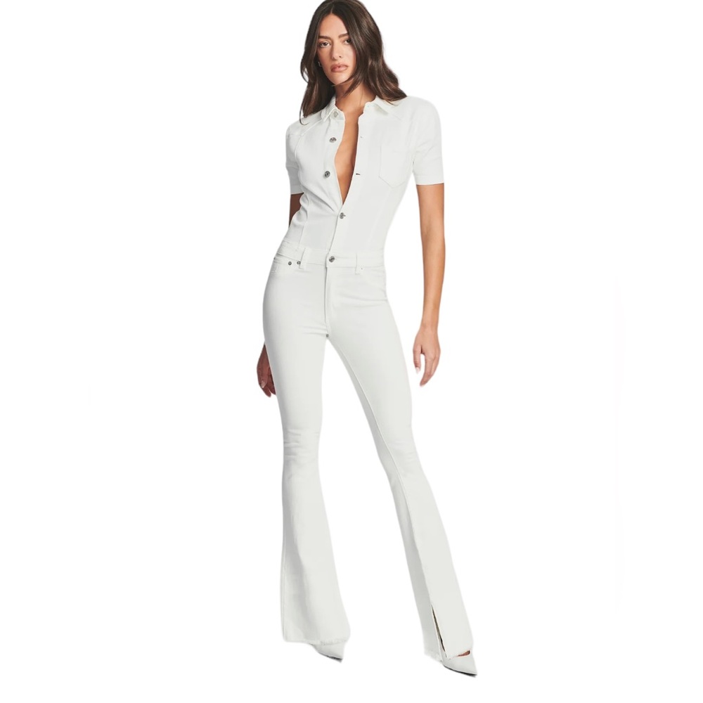 SER.O.YA Fallon Jumpsuit Distressed Raw Hem Flare Women’s Size S White
